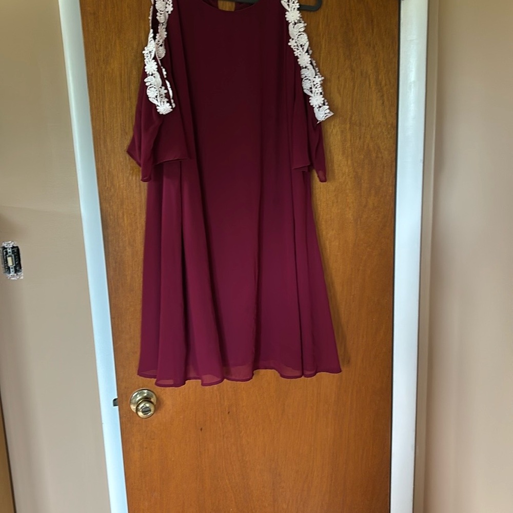 Burgundy Dress with White Lace Accents